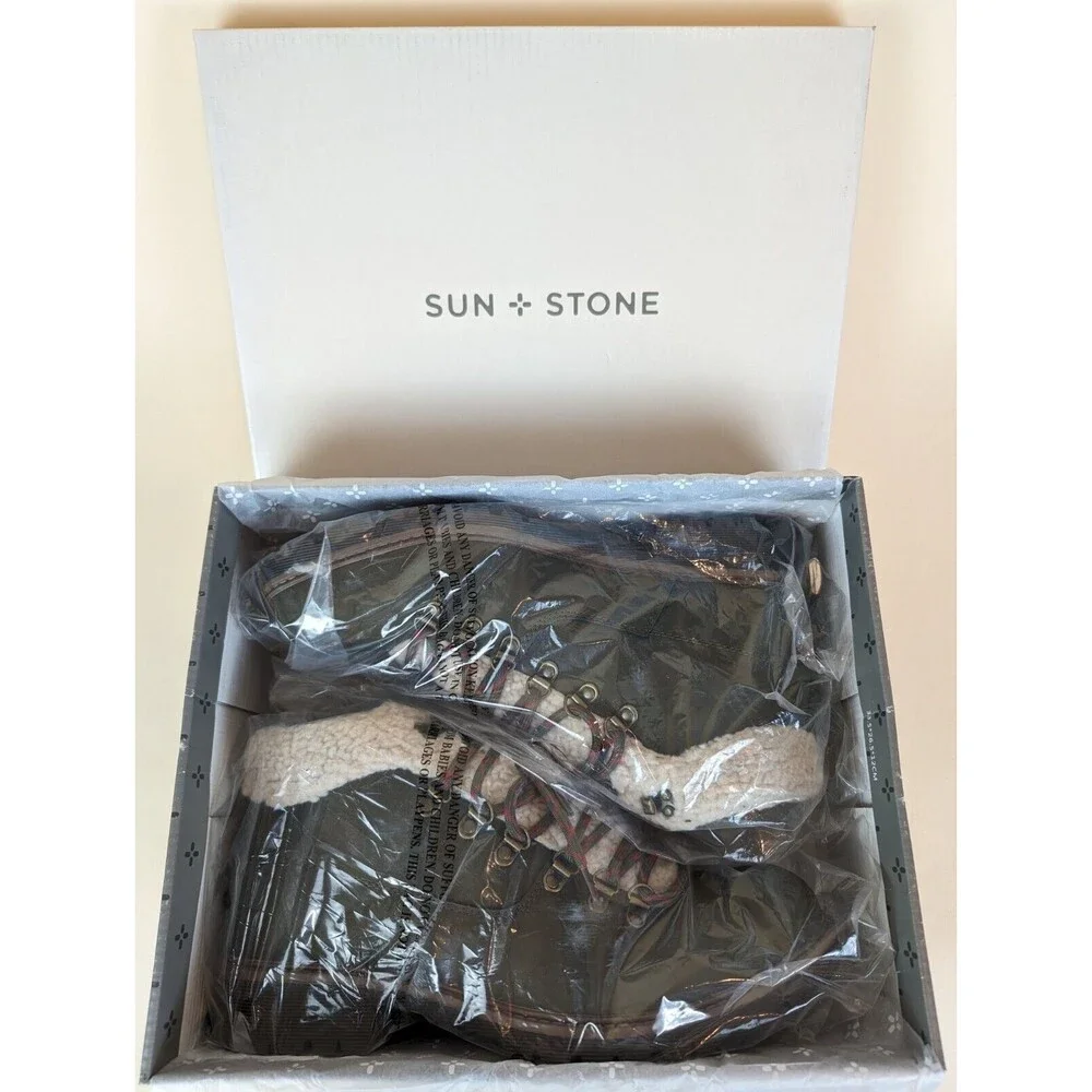 Sun Stone Glenn Winter Boots Mens 7.5M Olive Faux Fur Trimmed Lace Up Shoes NWB